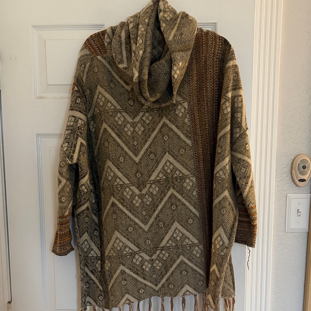 Free People Earthy Geometric Hooded Poncho